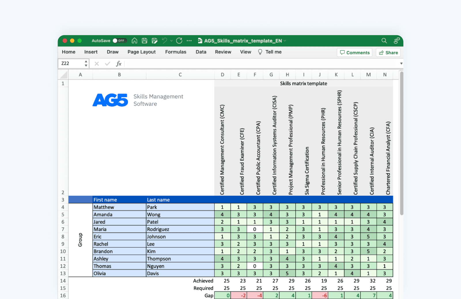 free skills matrix template