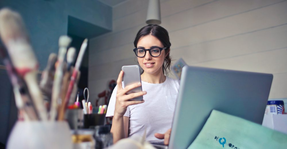 Woman reading from her phone