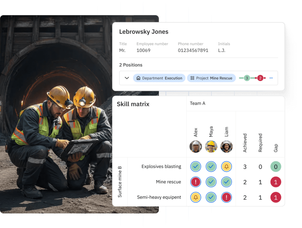 Mining skills management software for safety and compliance